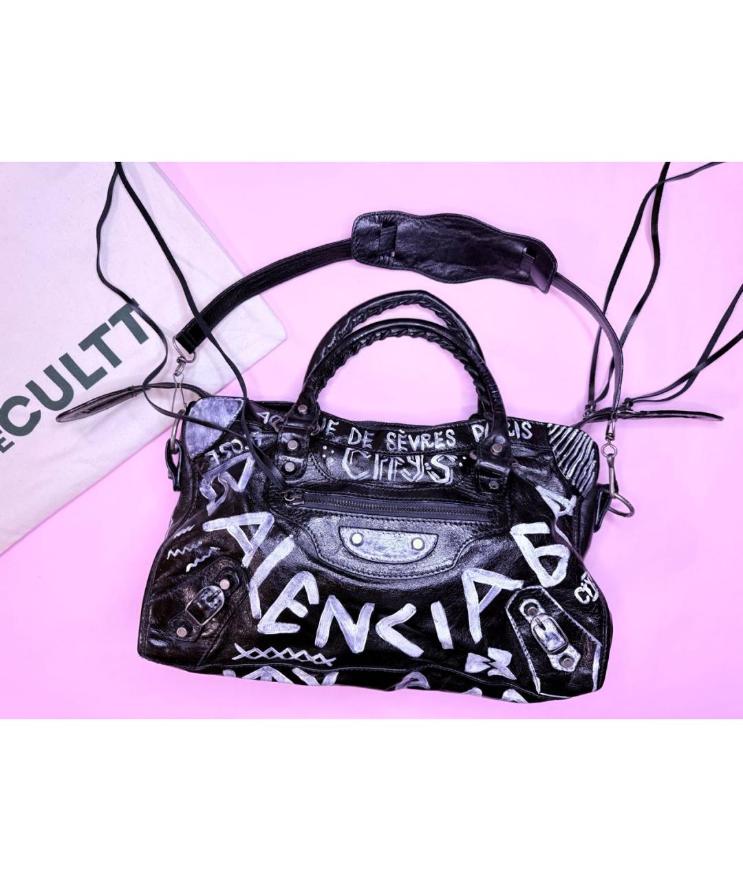 BALENCIAGA Черная кожаная сумка через плечо, фото 2