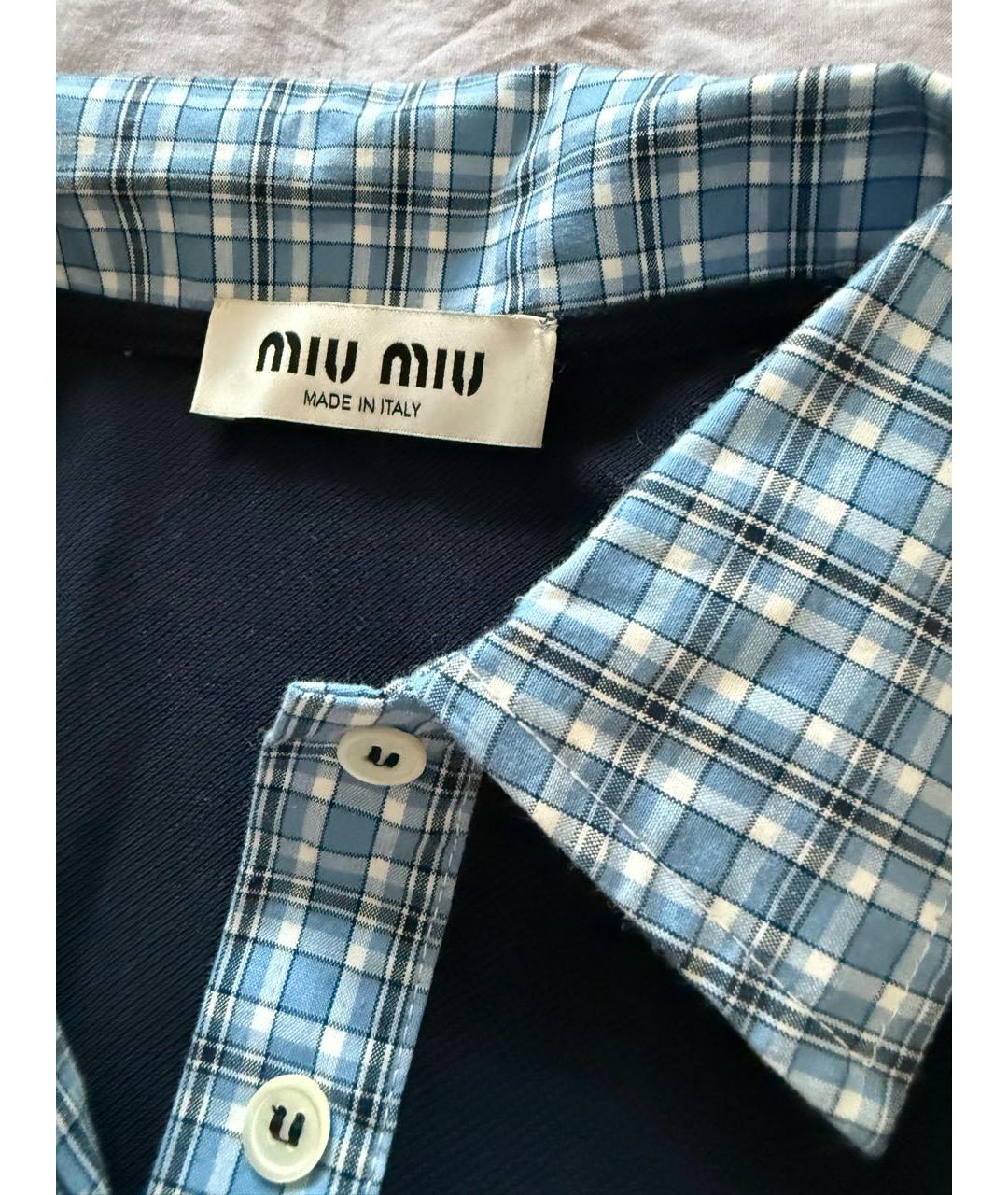 MIU MIU Темно-синяя хлопковая футболка, фото 3