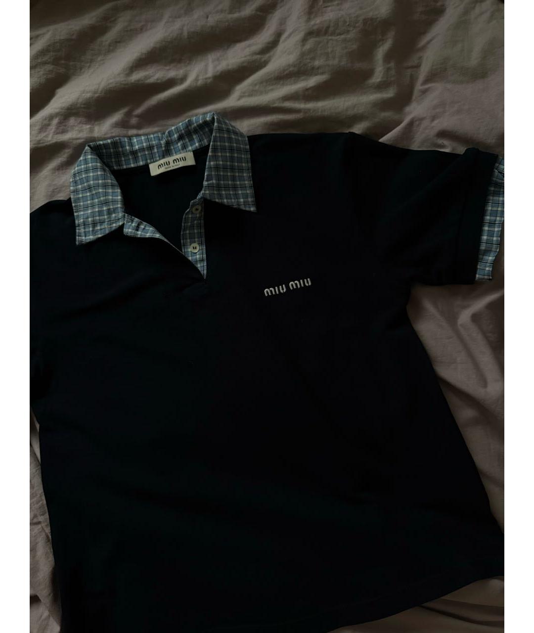 MIU MIU Темно-синяя хлопковая футболка, фото 2