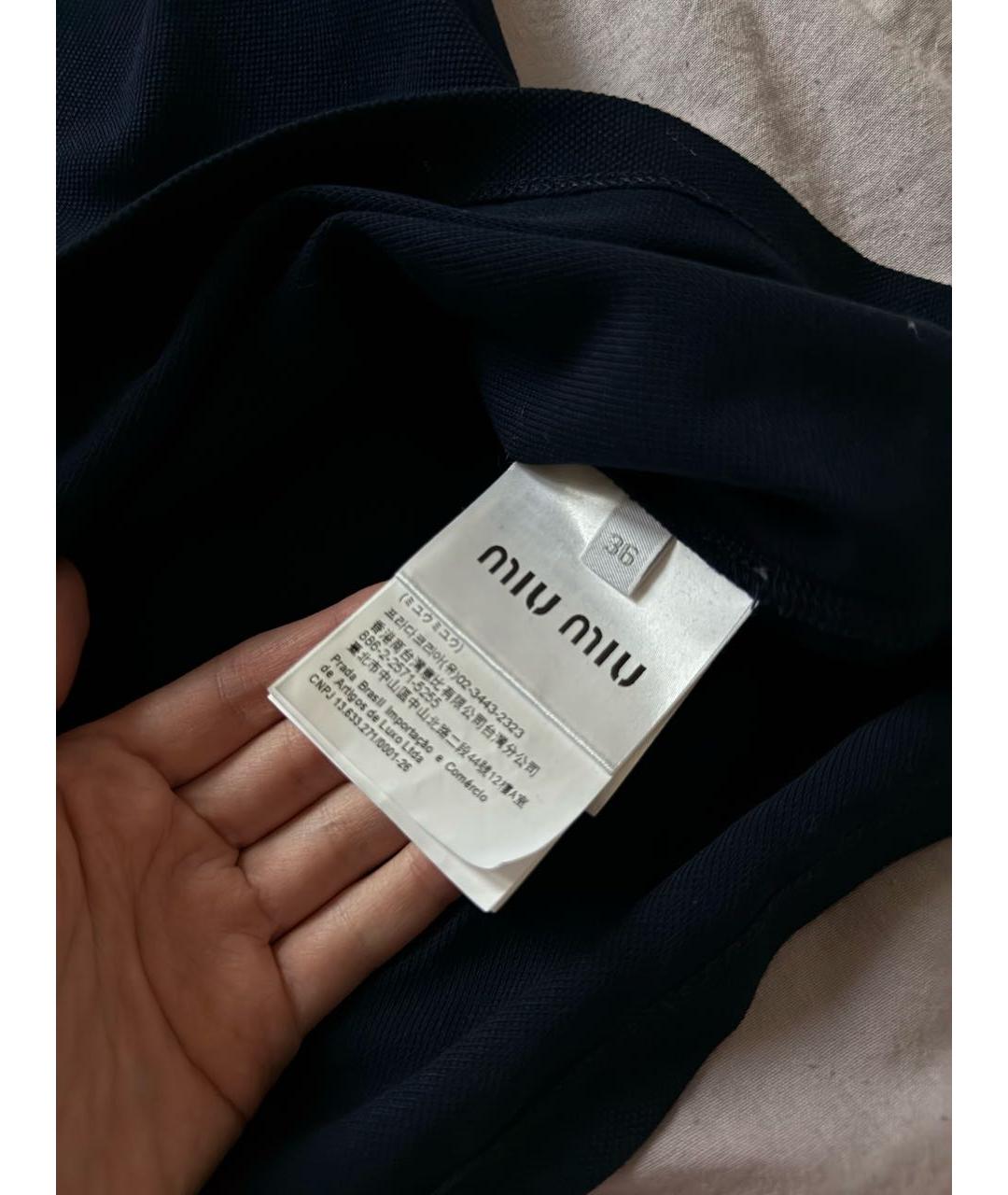 MIU MIU Темно-синяя хлопковая футболка, фото 5