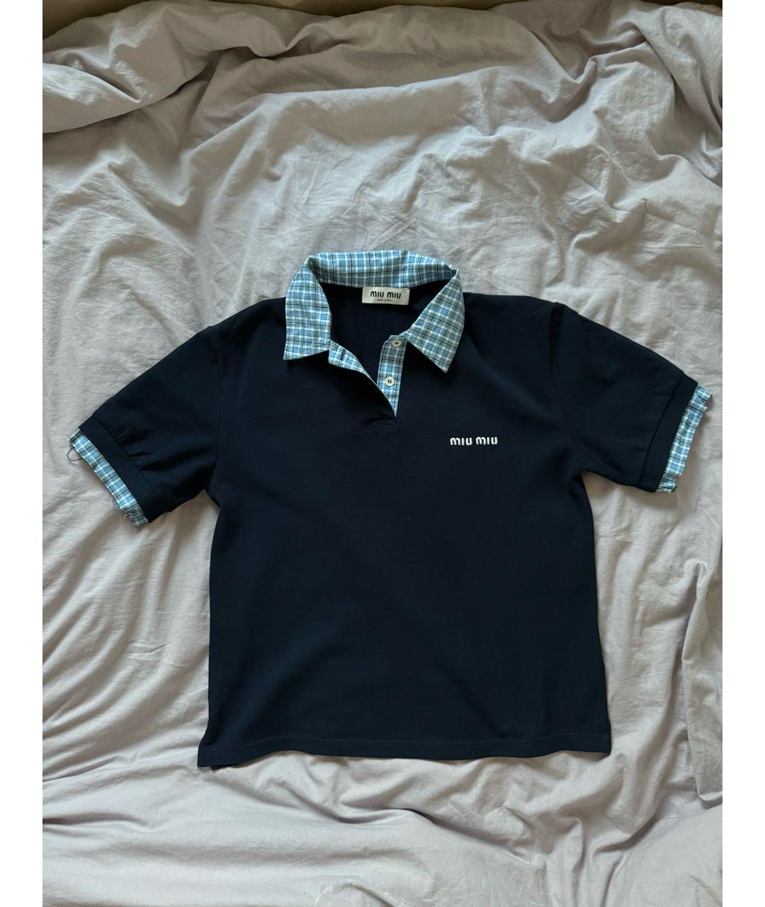 MIU MIU Темно-синяя хлопковая футболка, фото 6