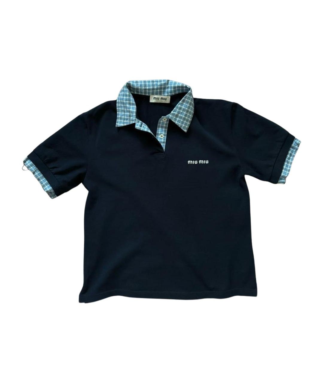 MIU MIU Темно-синяя хлопковая футболка, фото 1