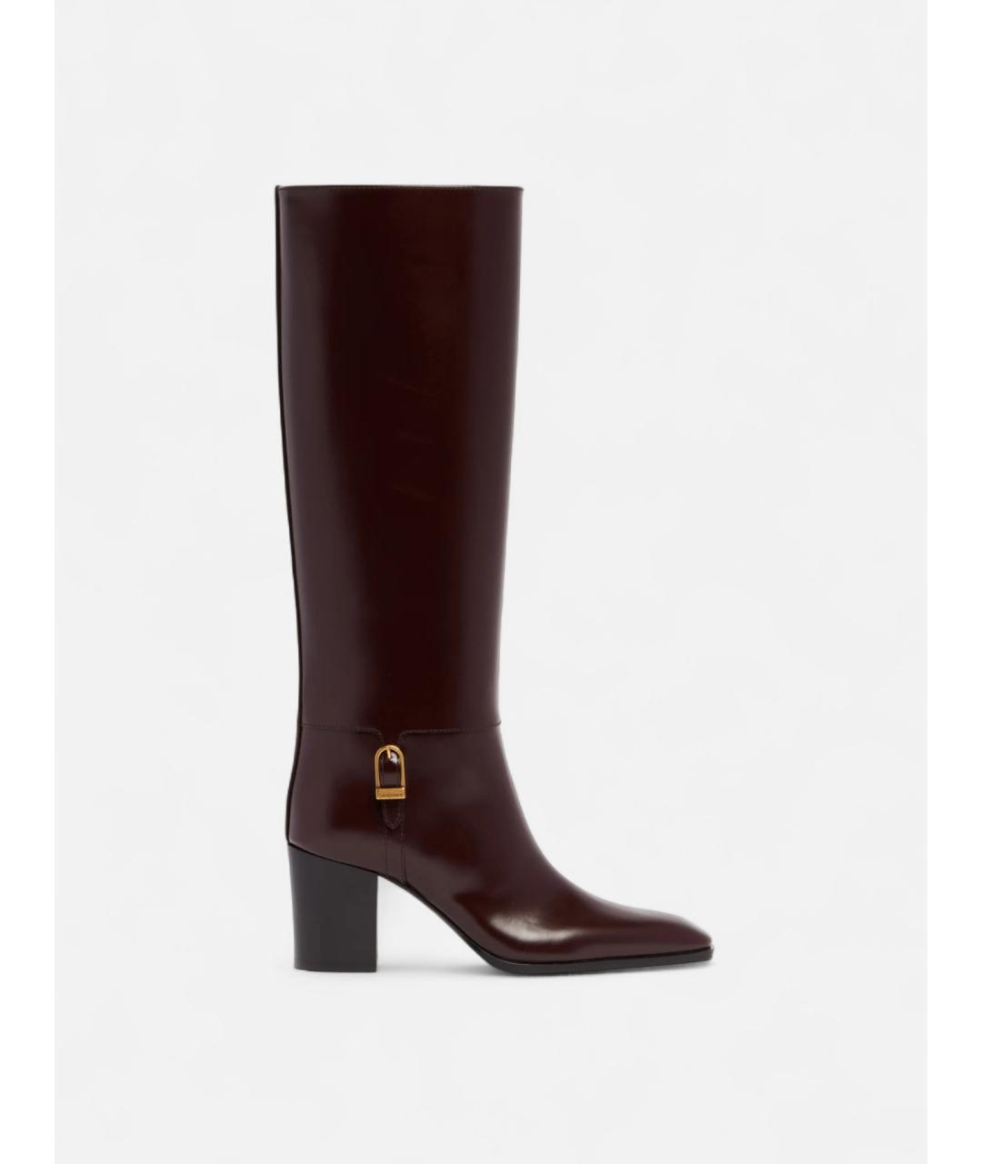 SAINT LAURENT Бордовые кожаные сапоги, фото 4