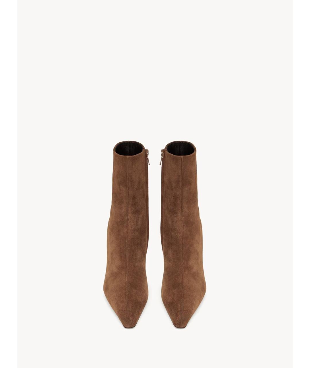 SAINT LAURENT Коричневые замшевые ботильоны, фото 3