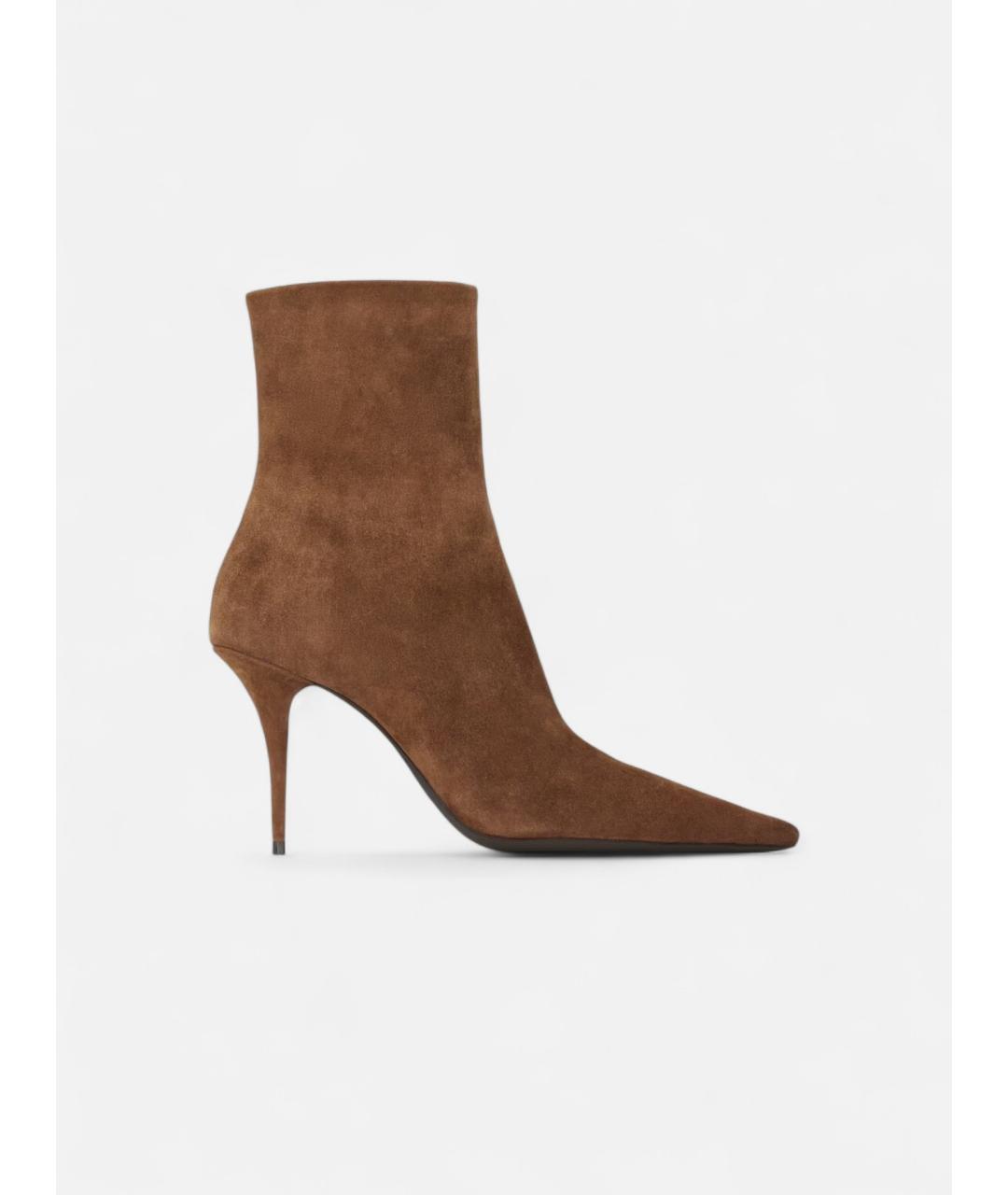 SAINT LAURENT Коричневые замшевые ботильоны, фото 4