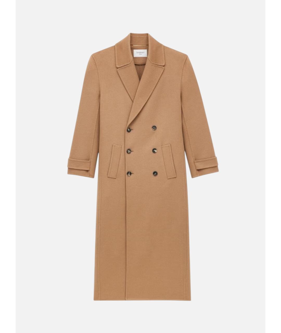 SAINT LAURENT Бежевое кашемировое пальто, фото 3