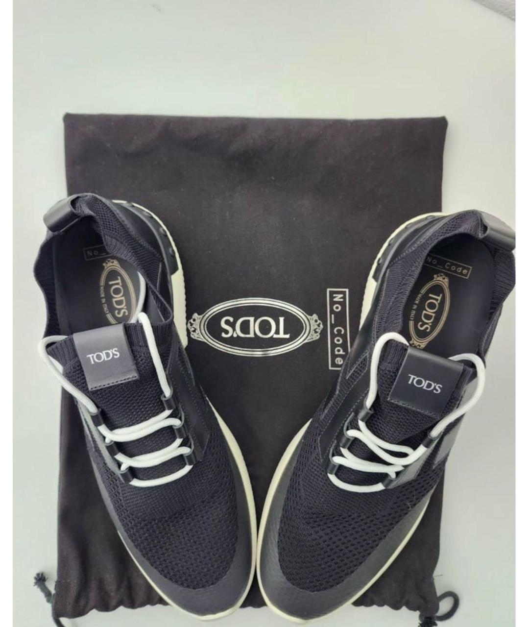 TOD'S Черные кожаные низкие кроссовки / кеды, фото 3