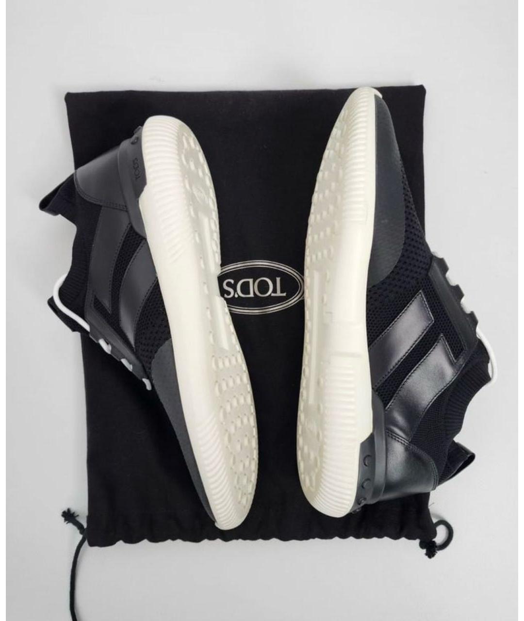 TOD'S Черные кожаные низкие кроссовки / кеды, фото 5