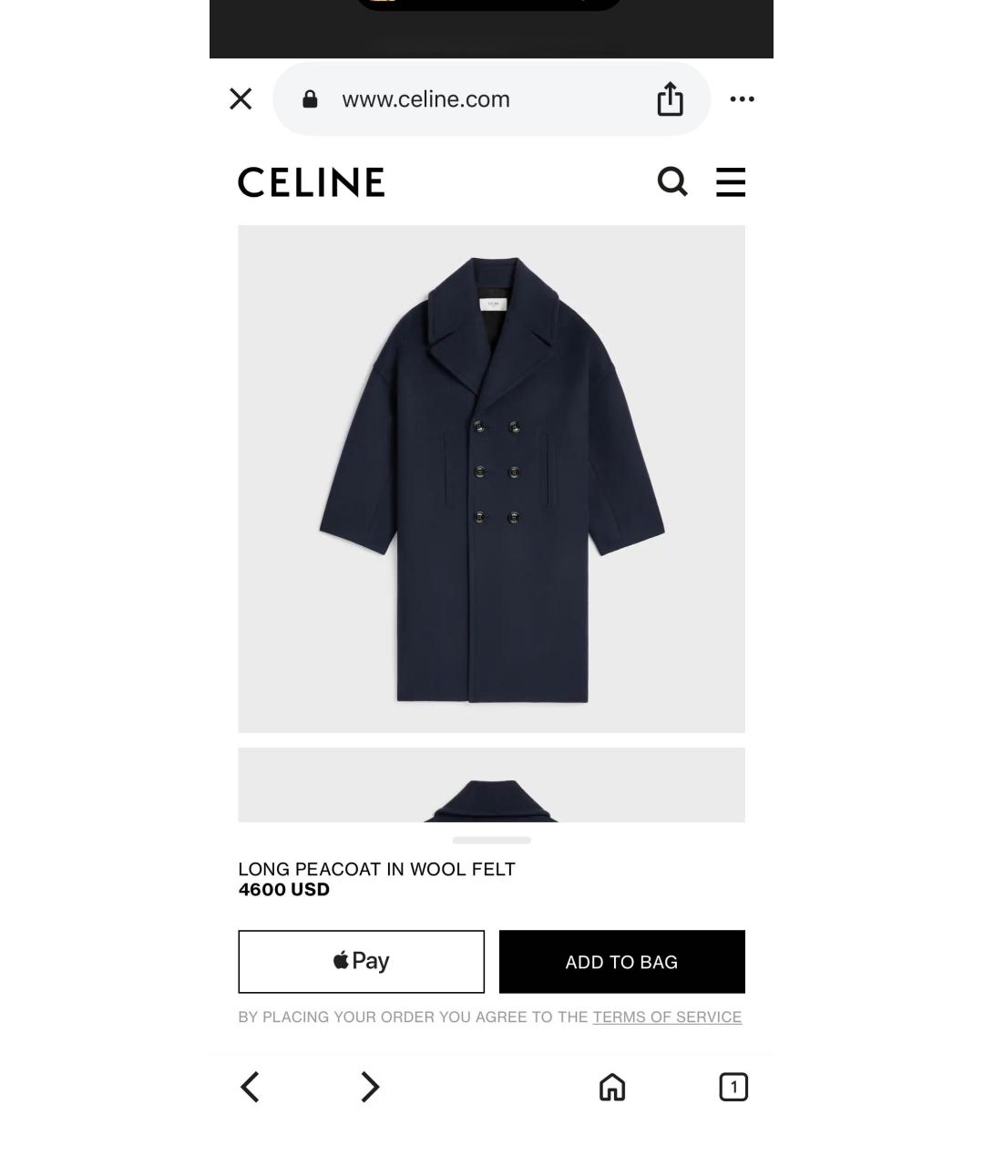 CELINE Темно-синее шерстяное пальто, фото 8