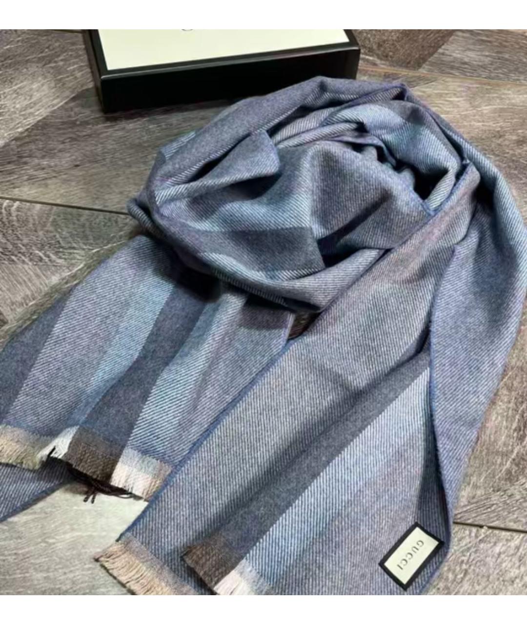 GUCCI Темно-синий хлопковый шарф, фото 2