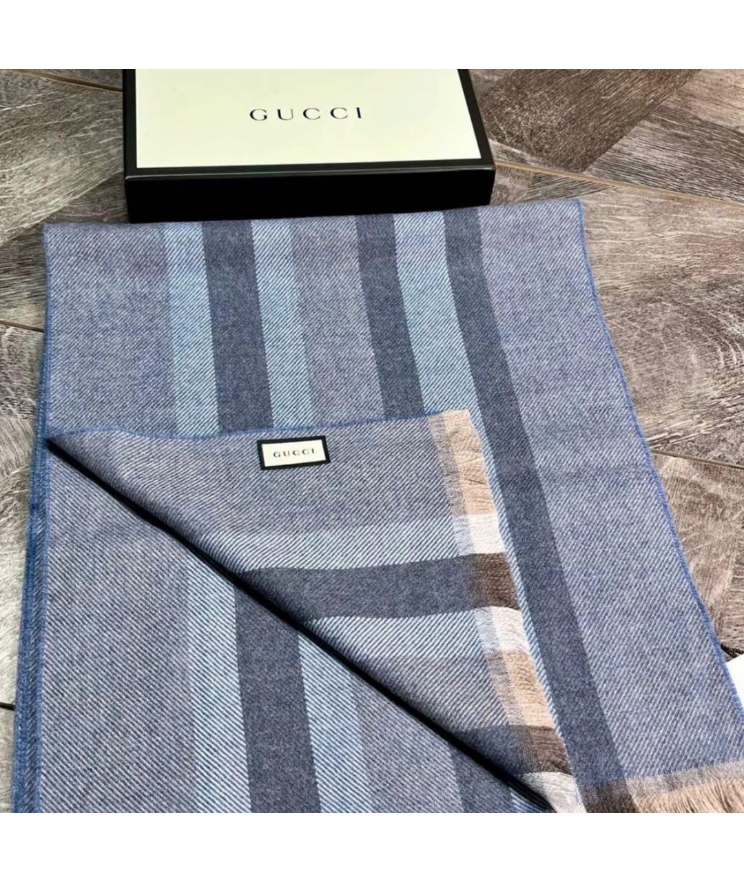 GUCCI Темно-синий хлопковый шарф, фото 4