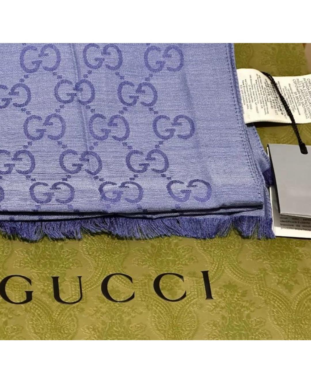 GUCCI Синий хлопковый шарф, фото 2