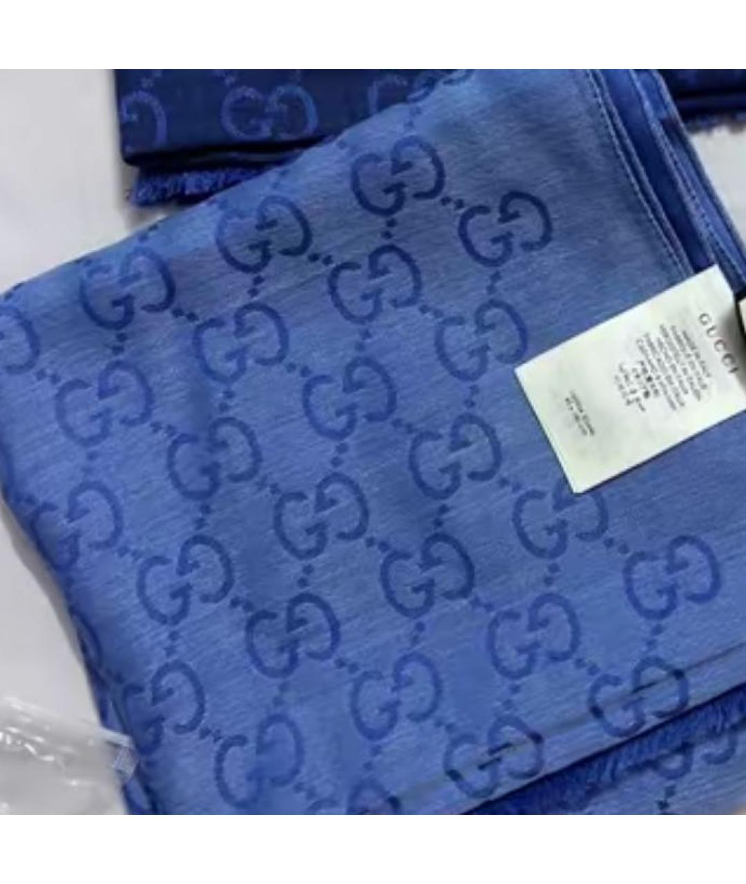 GUCCI Синий хлопковый шарф, фото 3