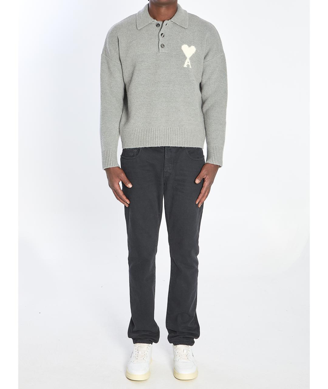 Ami Paris Серое хлопко-шерстяное поло с длинным рукавом, фото 5