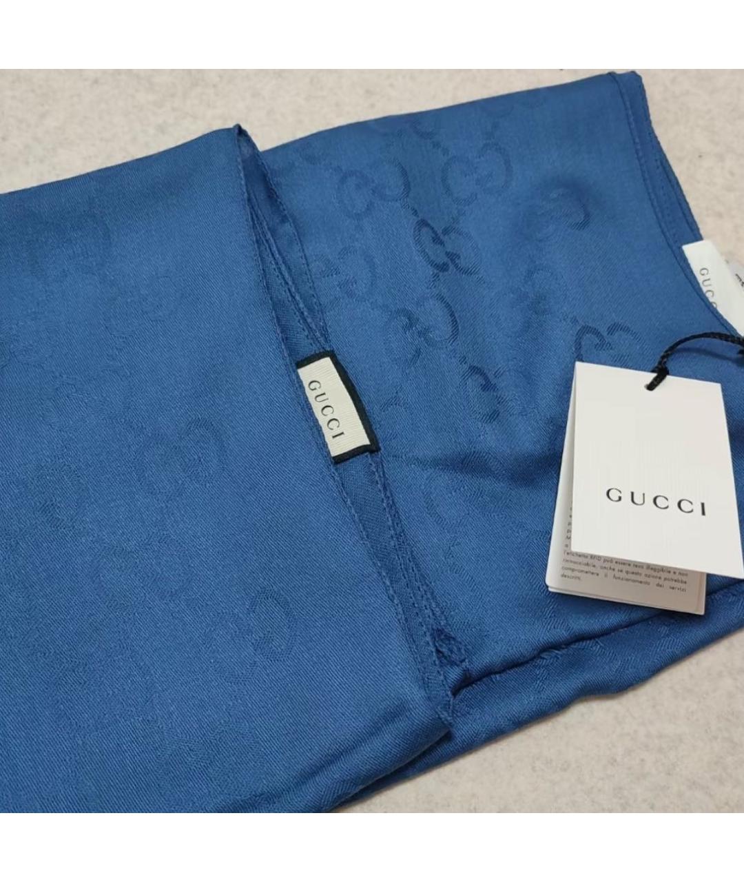 GUCCI Синий хлопковый шарф, фото 2