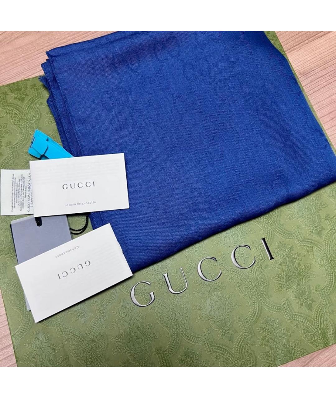GUCCI Синий хлопковый шарф, фото 3