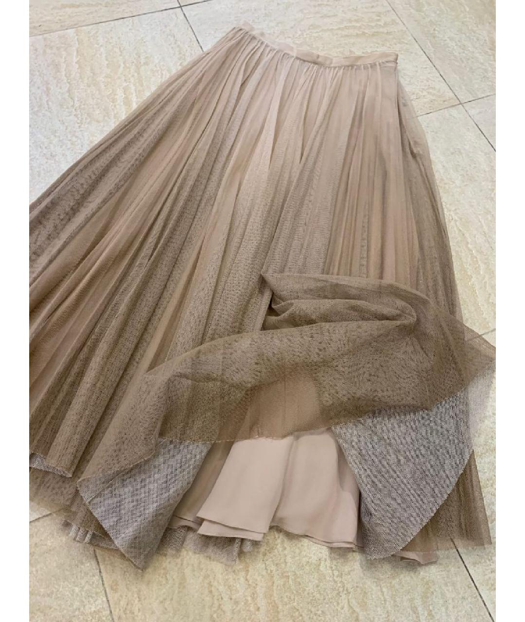 CHRISTIAN DIOR Бежевая шелковая юбка миди, фото 2