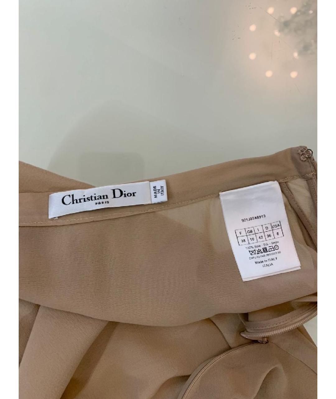 CHRISTIAN DIOR Бежевая шелковая юбка миди, фото 5