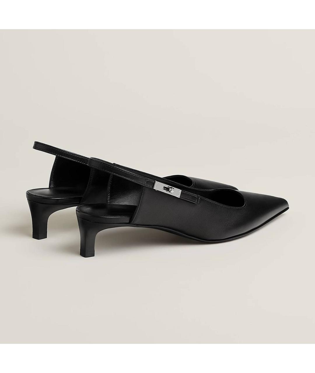 HERMES Черные кожаные лодочки на низком каблуке, фото 4