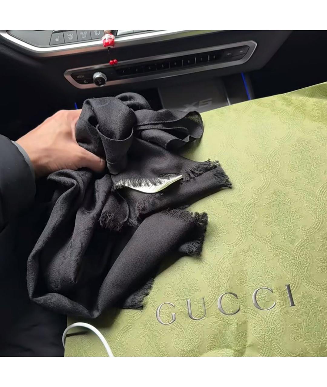 GUCCI Черный хлопковый шарф, фото 4