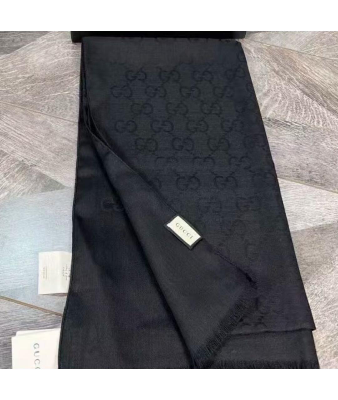 GUCCI Черный хлопковый шарф, фото 2