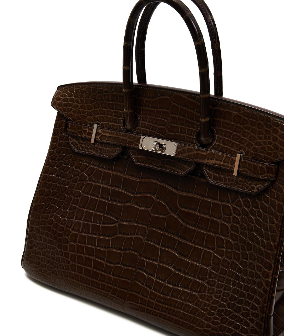 HERMES Коричневая сумка с короткими ручками из экзотической кожи, фото 4