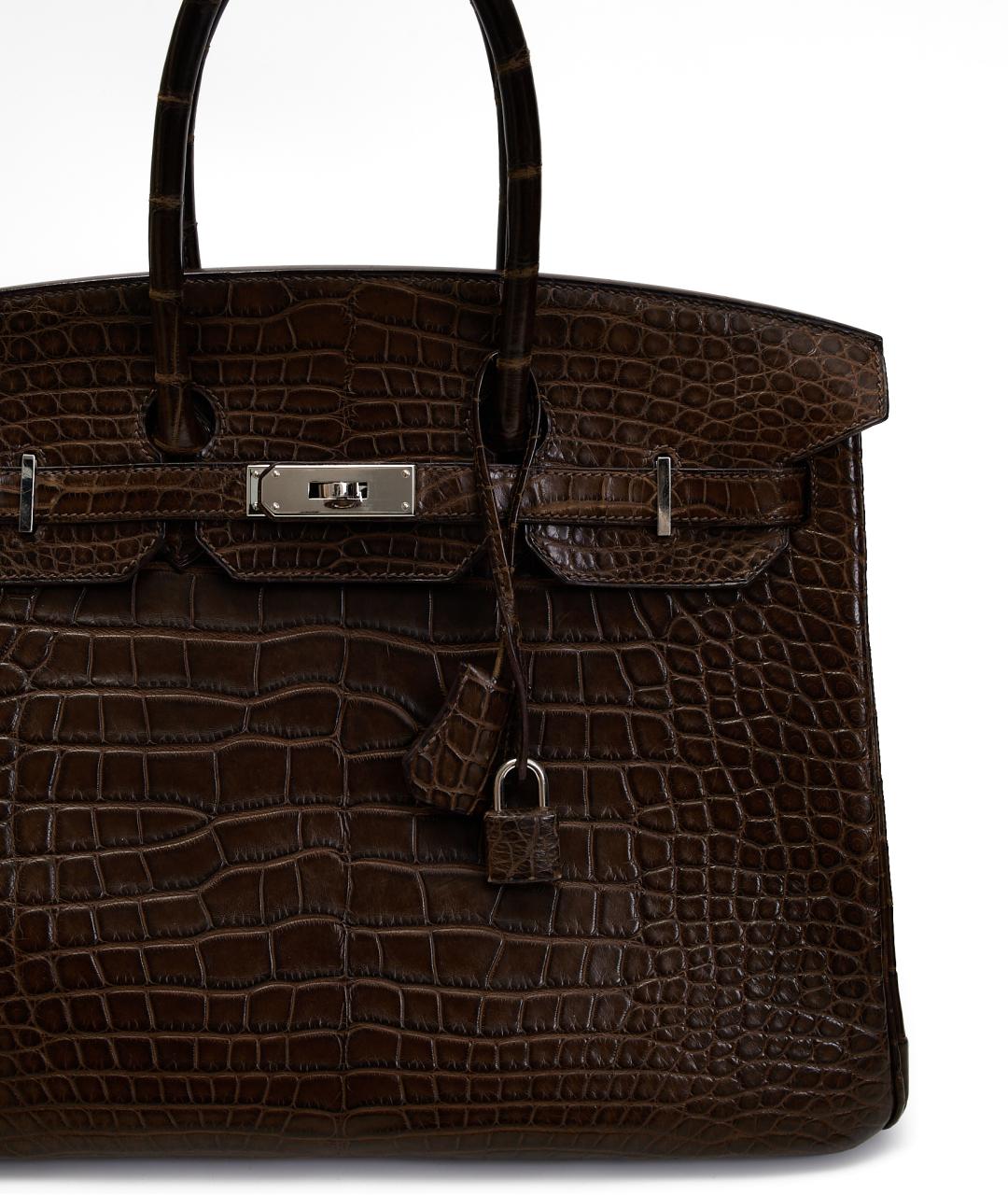 HERMES Коричневая сумка с короткими ручками из экзотической кожи, фото 5