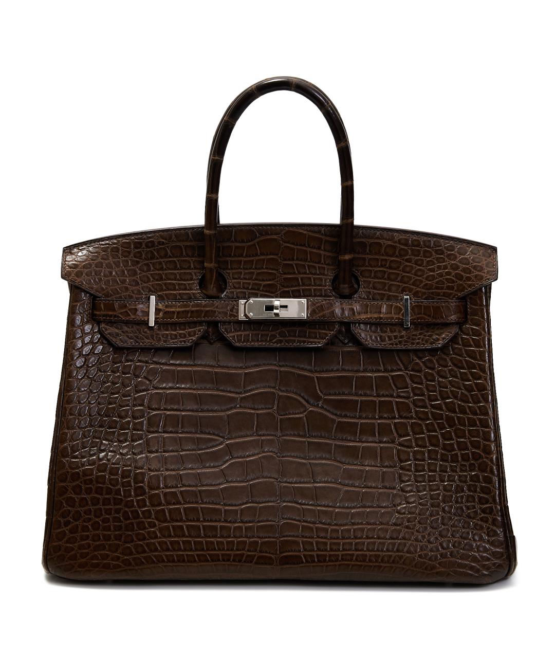 HERMES Коричневая сумка с короткими ручками из экзотической кожи, фото 1
