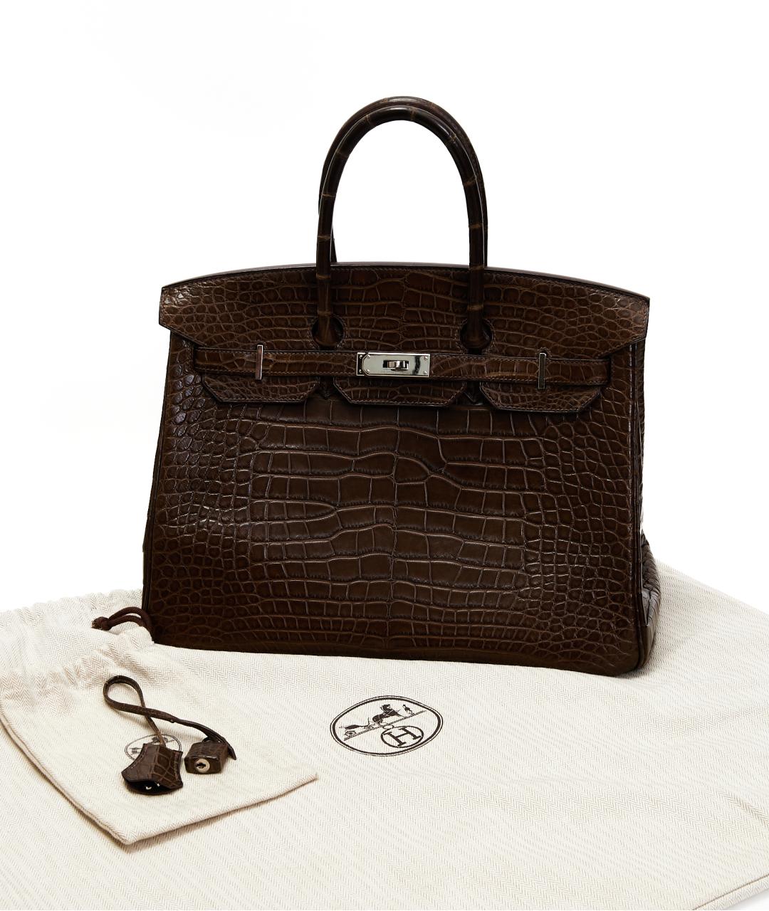 HERMES Коричневая сумка с короткими ручками из экзотической кожи, фото 7