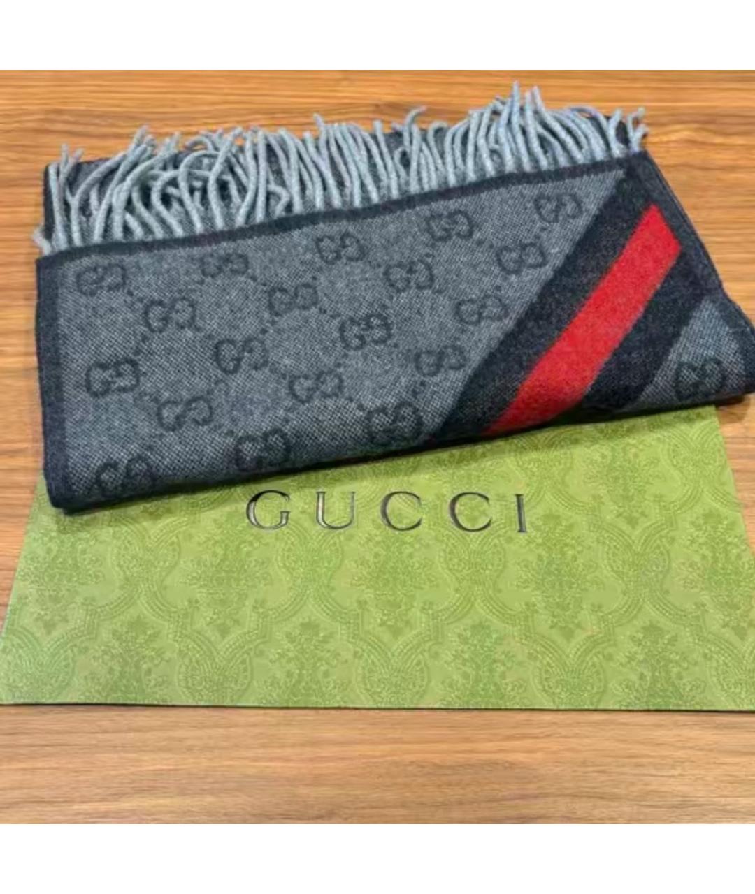 GUCCI Серый хлопковый шарф, фото 4