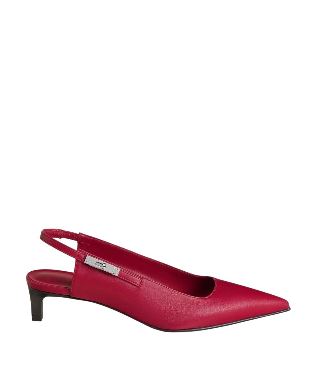 HERMES Розовые кожаные лодочки на низком каблуке, фото 1