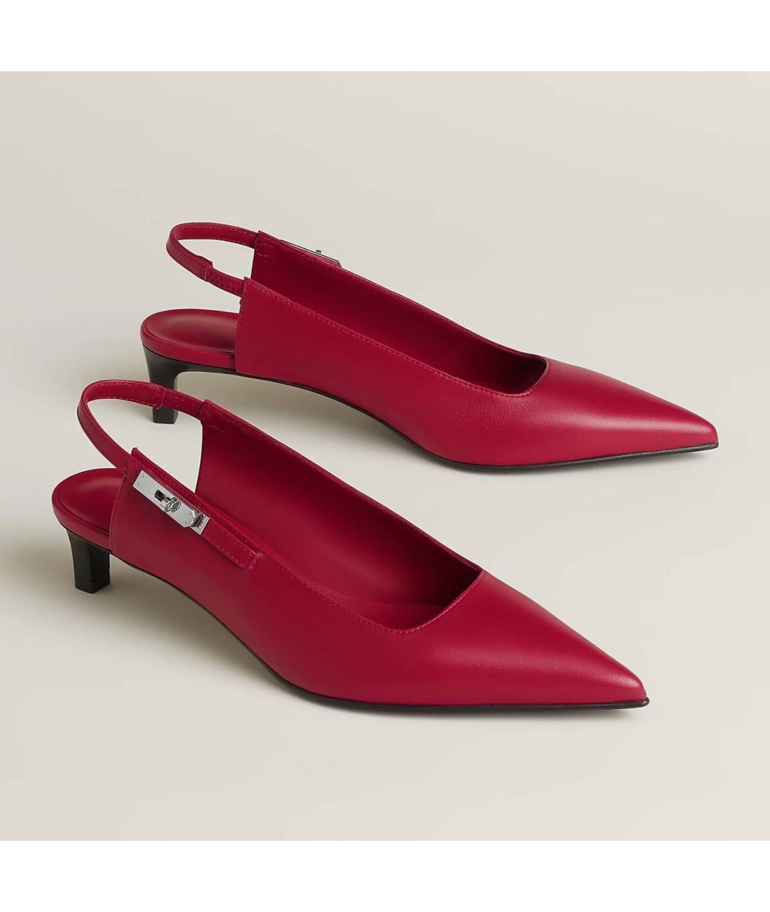HERMES Розовые кожаные лодочки на низком каблуке, фото 3