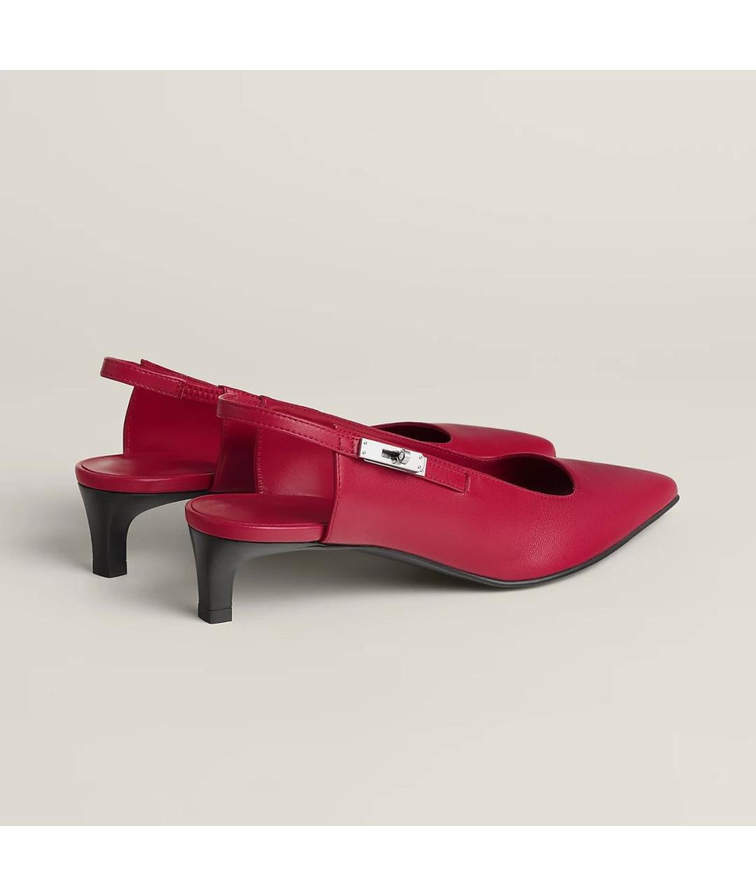 HERMES Розовые кожаные лодочки на низком каблуке, фото 4