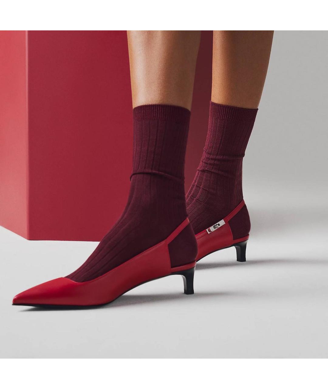 HERMES Розовые кожаные лодочки на низком каблуке, фото 2