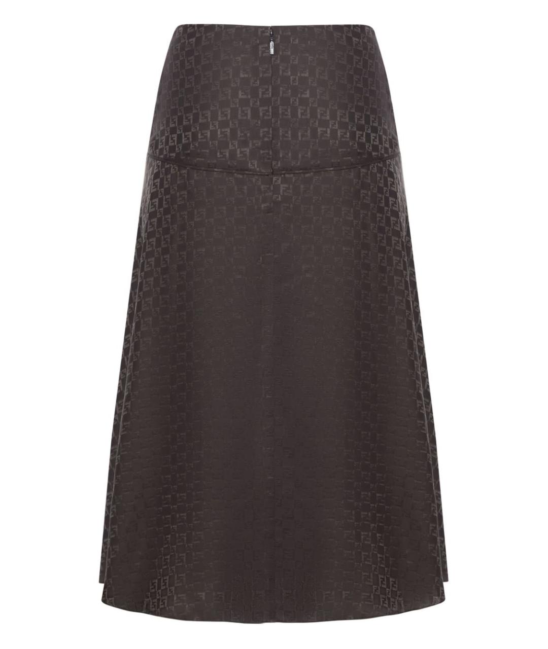 FENDI Коричневая шелковая юбка миди, фото 2