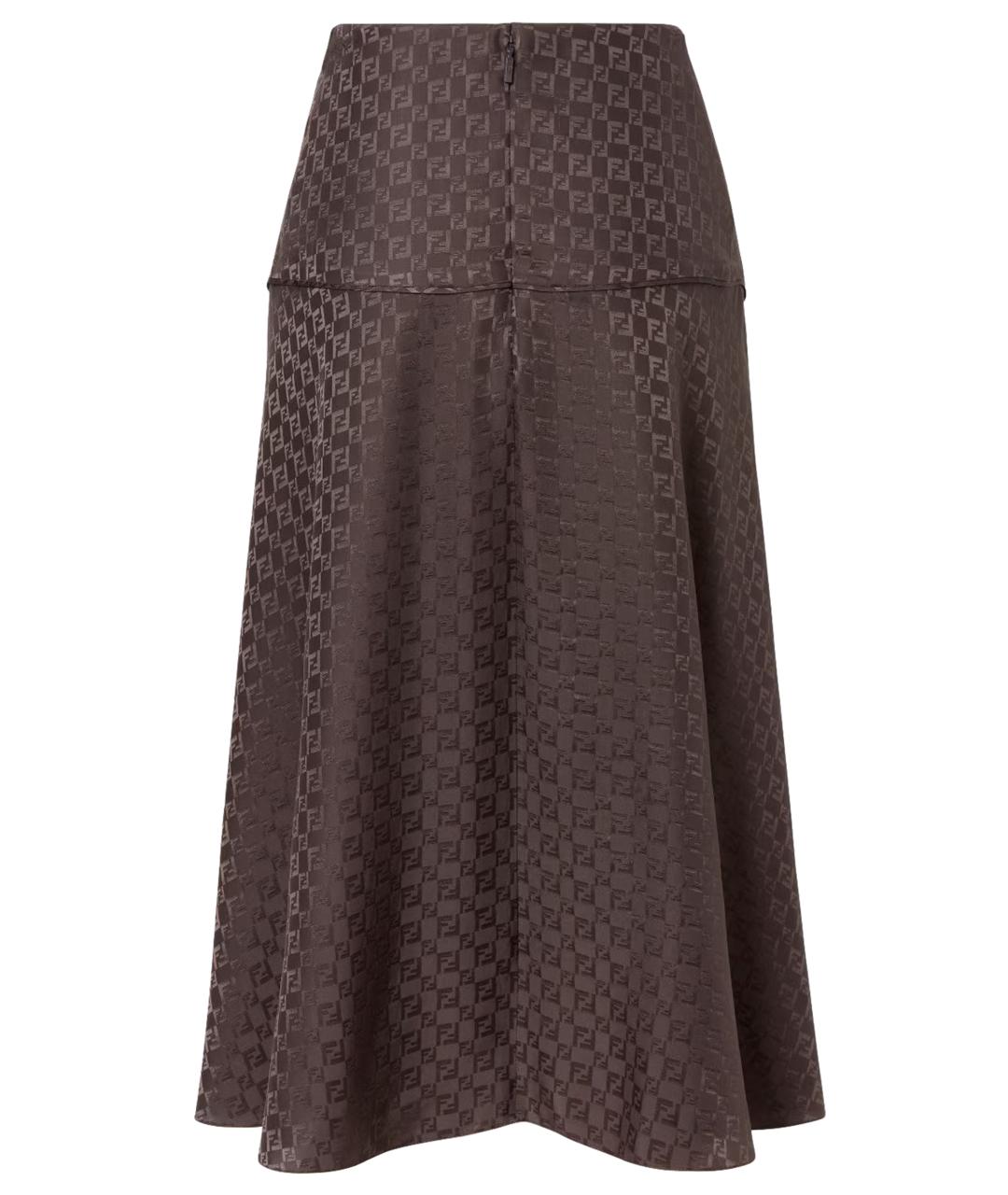 FENDI Коричневая шелковая юбка миди, фото 3