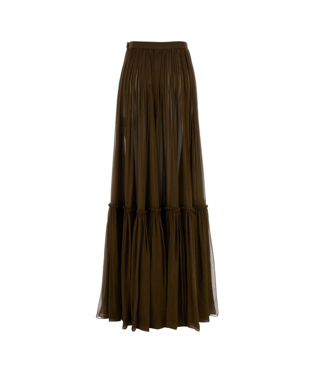 SAINT LAURENT Коричневая шелковая юбка макси, фото 2