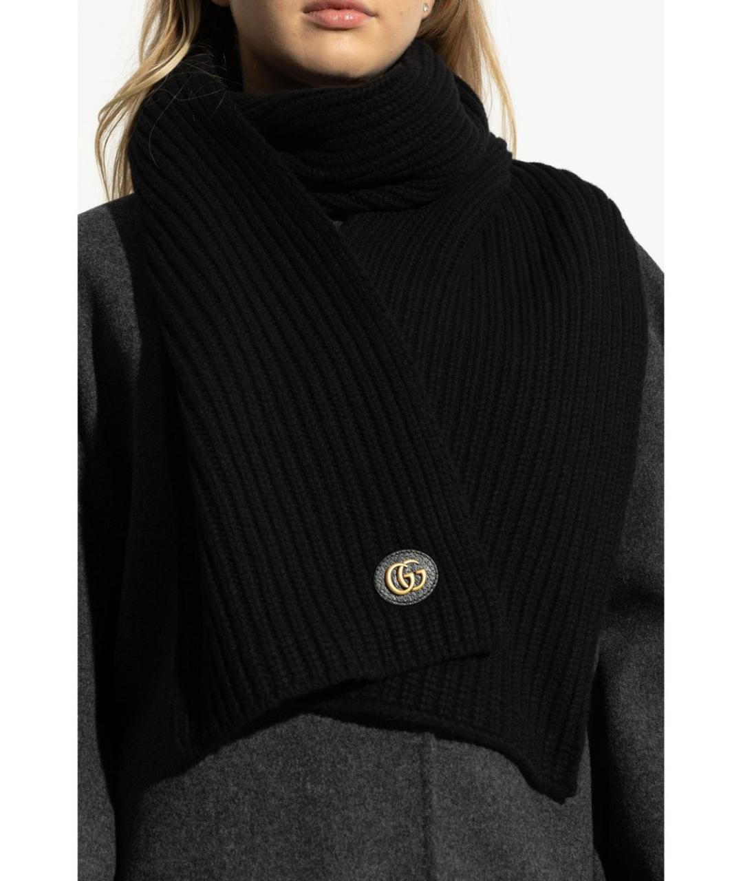 GUCCI Черный шерстяной шарф, фото 3