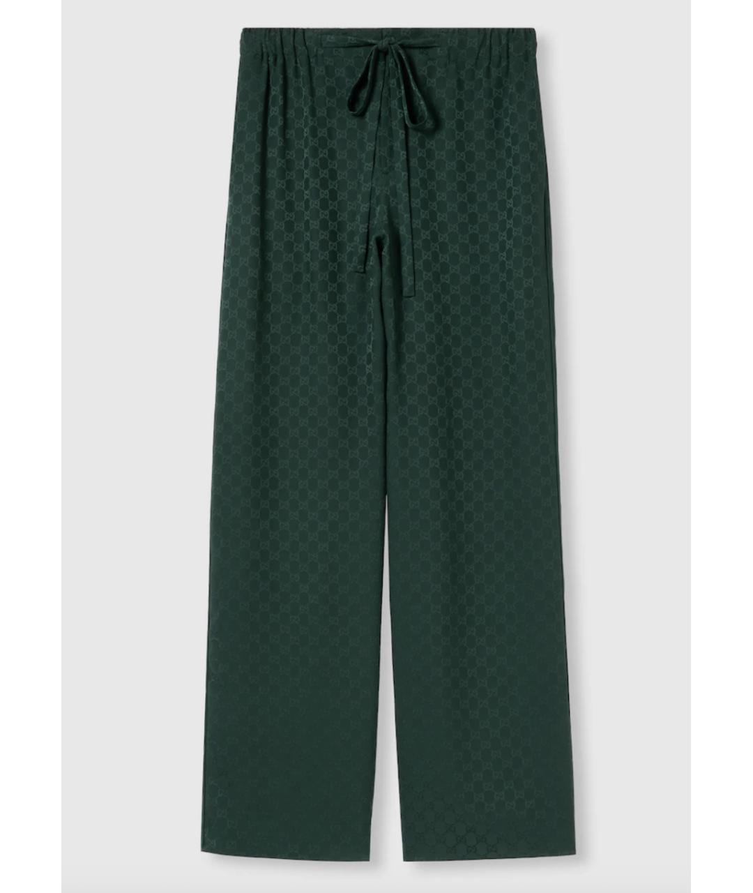 GUCCI Зеленые шелковые прямые брюки, фото 6