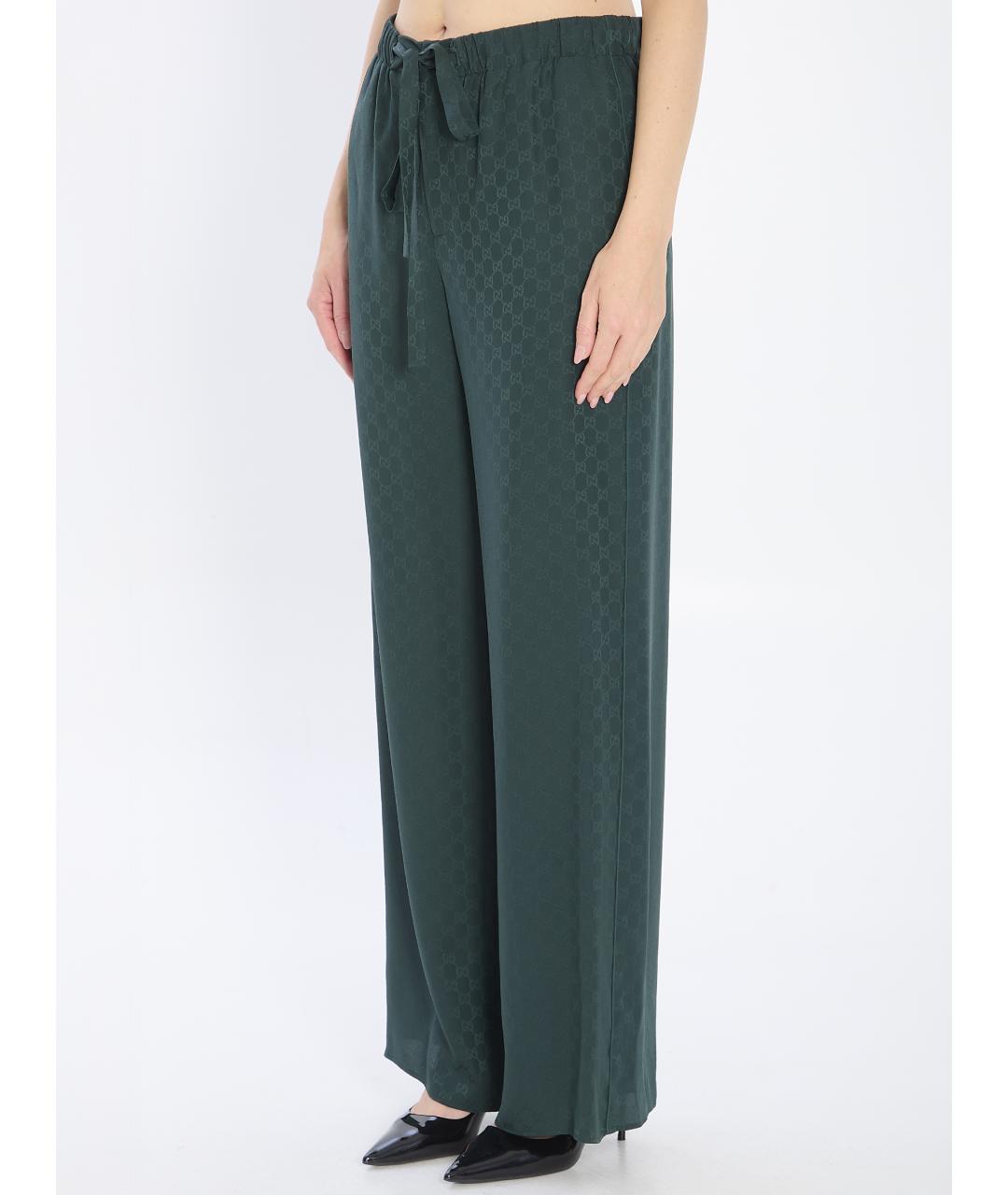 GUCCI Зеленые шелковые прямые брюки, фото 3