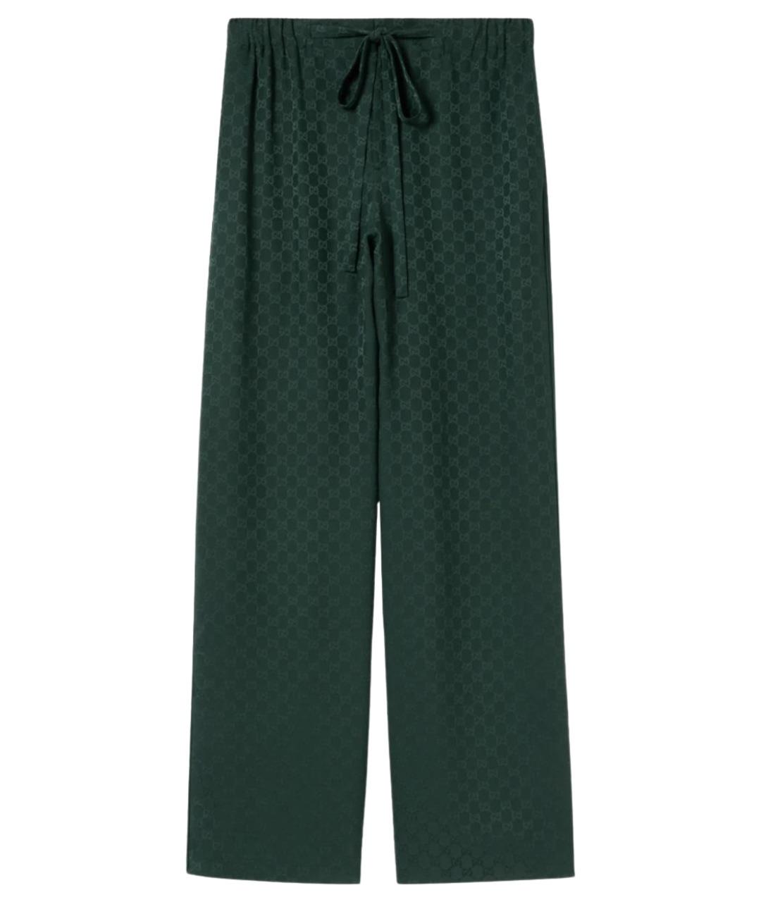 GUCCI Зеленые шелковые прямые брюки, фото 1