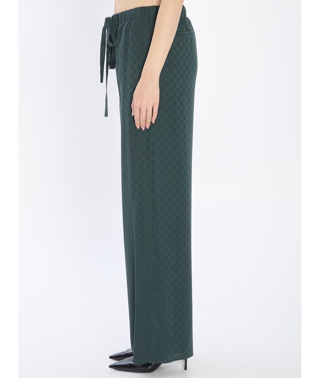 GUCCI Зеленые шелковые прямые брюки, фото 4