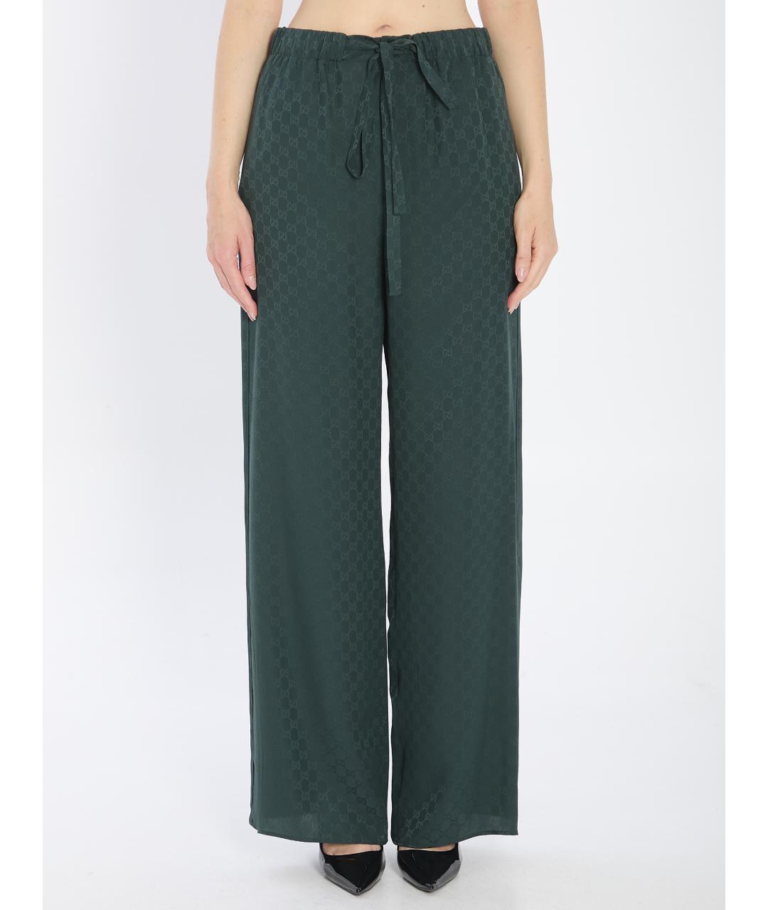 GUCCI Зеленые шелковые прямые брюки, фото 2
