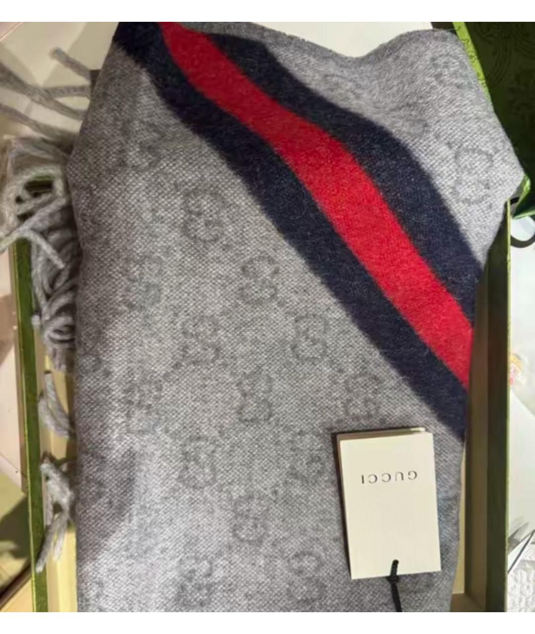 GUCCI Серый хлопковый шарф, фото 2