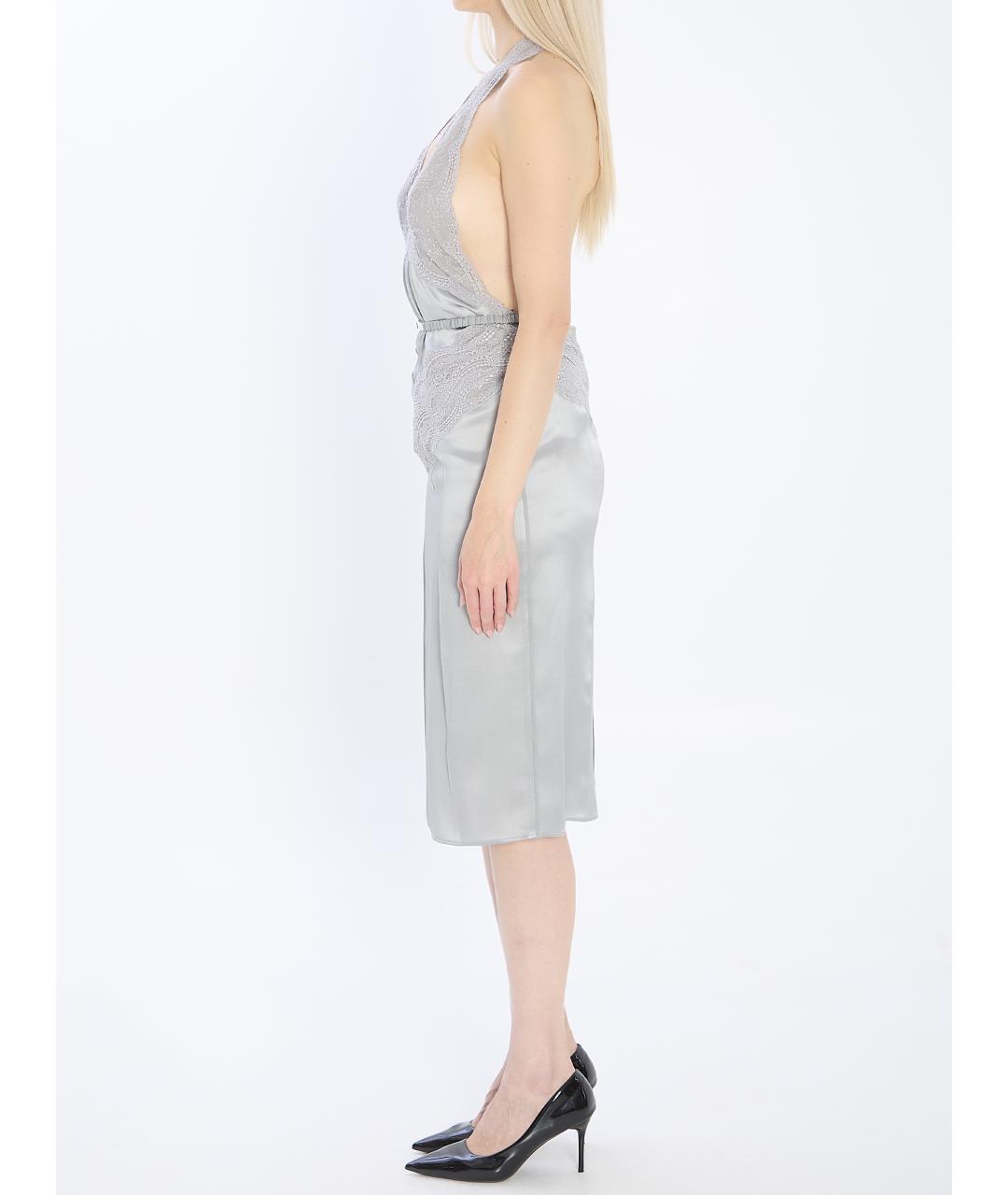 GUCCI Серое шелковое коктейльное платье, фото 4
