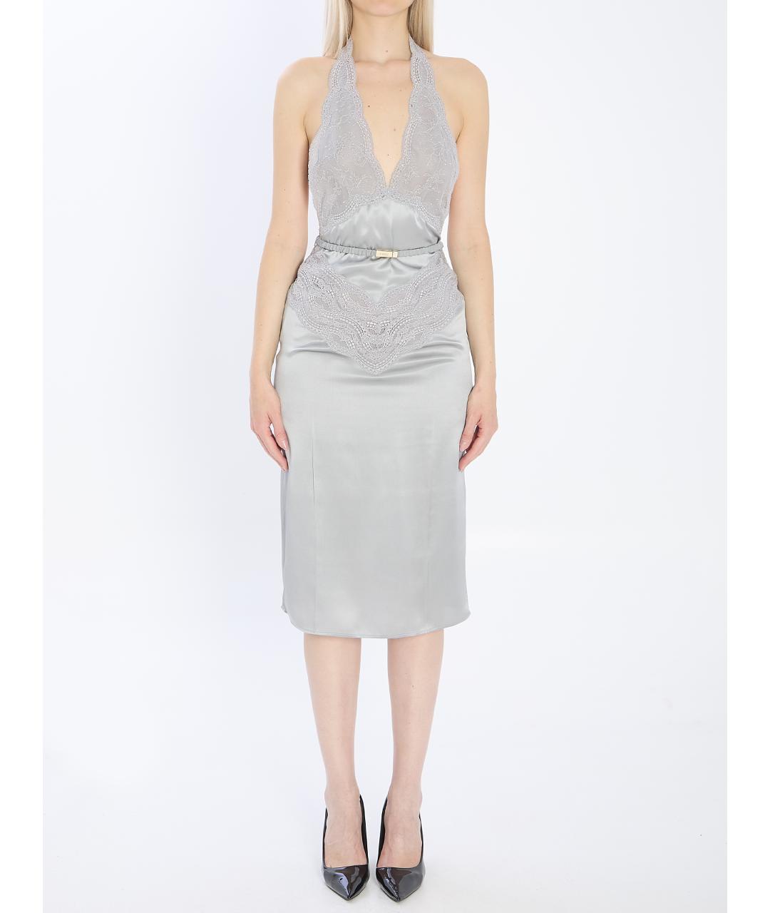 GUCCI Серое шелковое коктейльное платье, фото 2