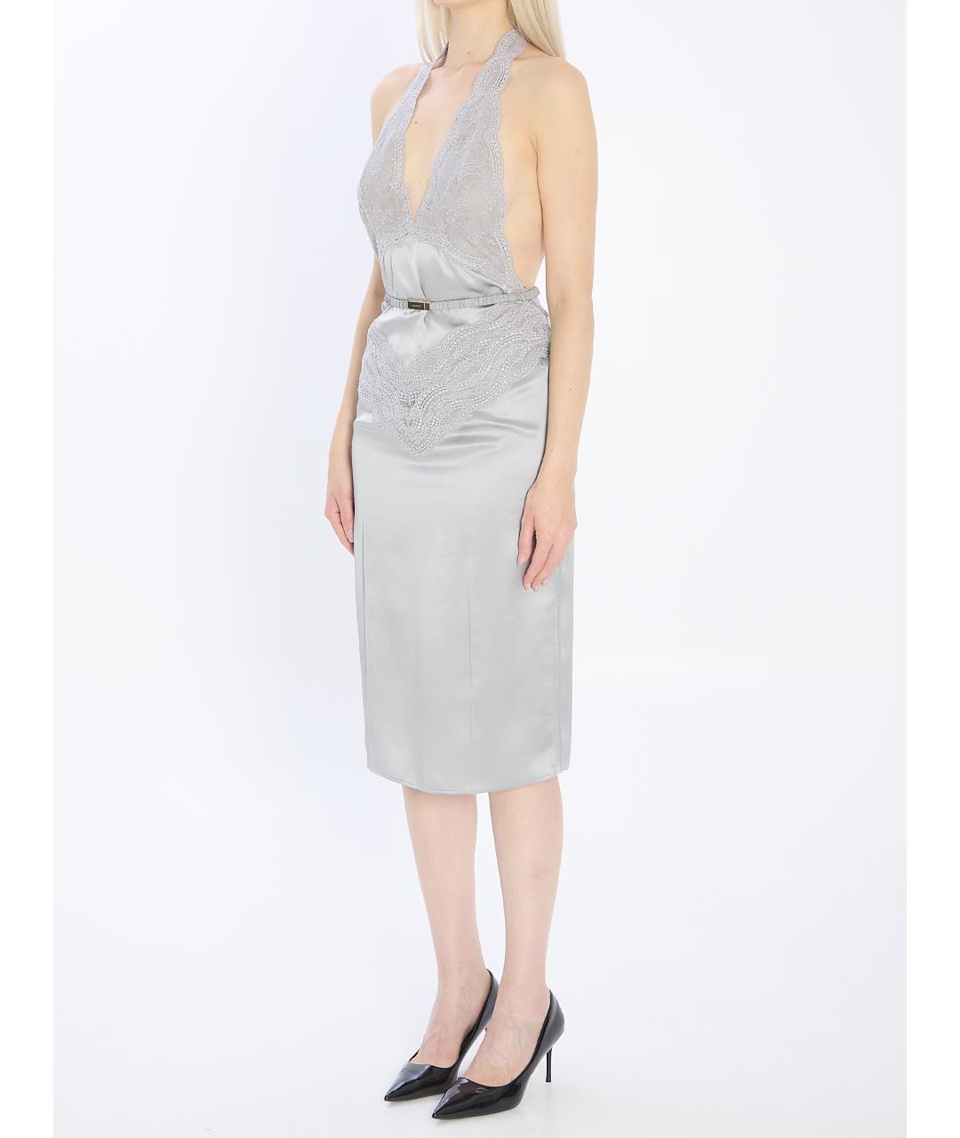 GUCCI Серое шелковое коктейльное платье, фото 3