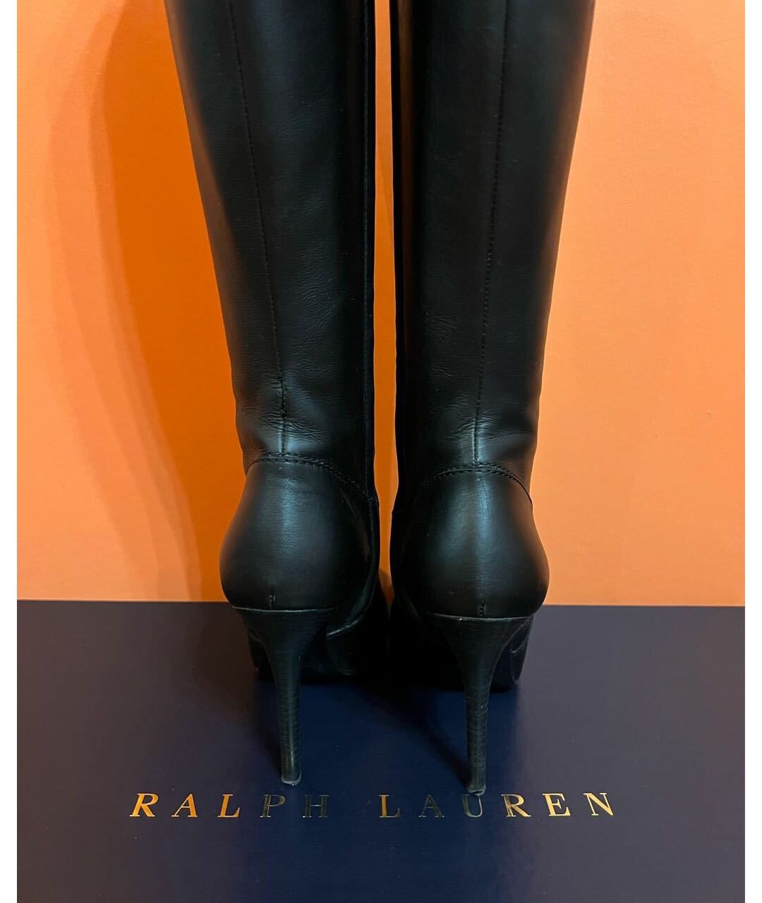 RALPH LAUREN Черные кожаные сапоги, фото 4