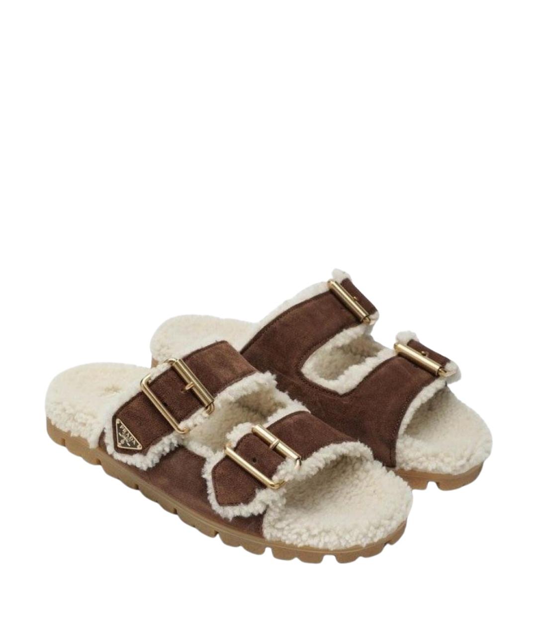 PRADA Коричневые замшевые шлепанцы, фото 2