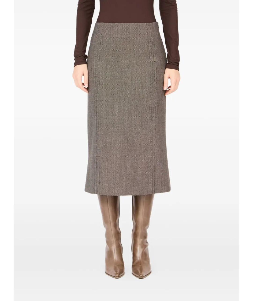 MM6 MAISON MARGIELA Коричневая шерстяная юбка миди, фото 4